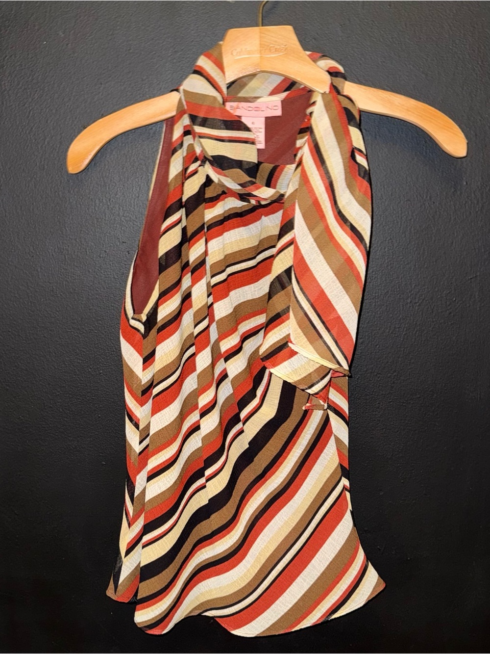 Bandolino Striped Sleeveless Blouse in Brown, Red, and Cream. Vintage,Y2K.